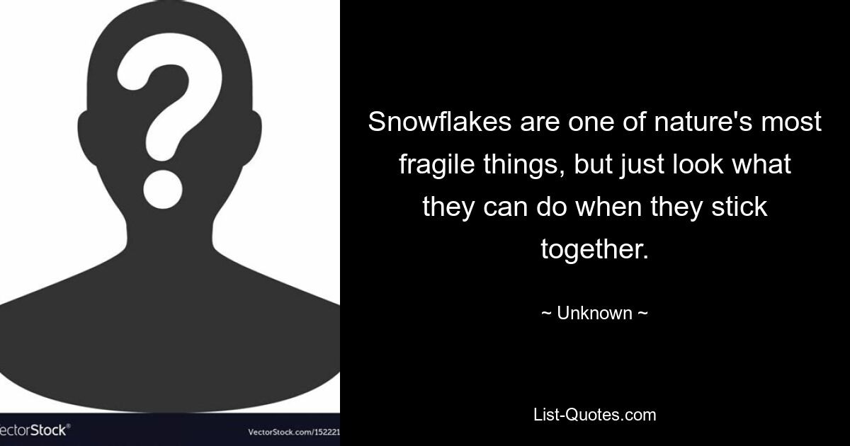 Снежинки — одна из самых хрупких вещей в природе, но посмотрите, на что они способны, когда держатся вместе. — © Неизвестно