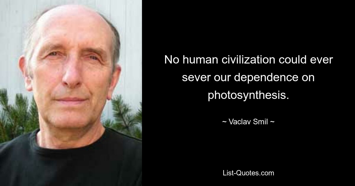 No human civilization could ever sever our dependence on photosynthesis. — © Vaclav Smil