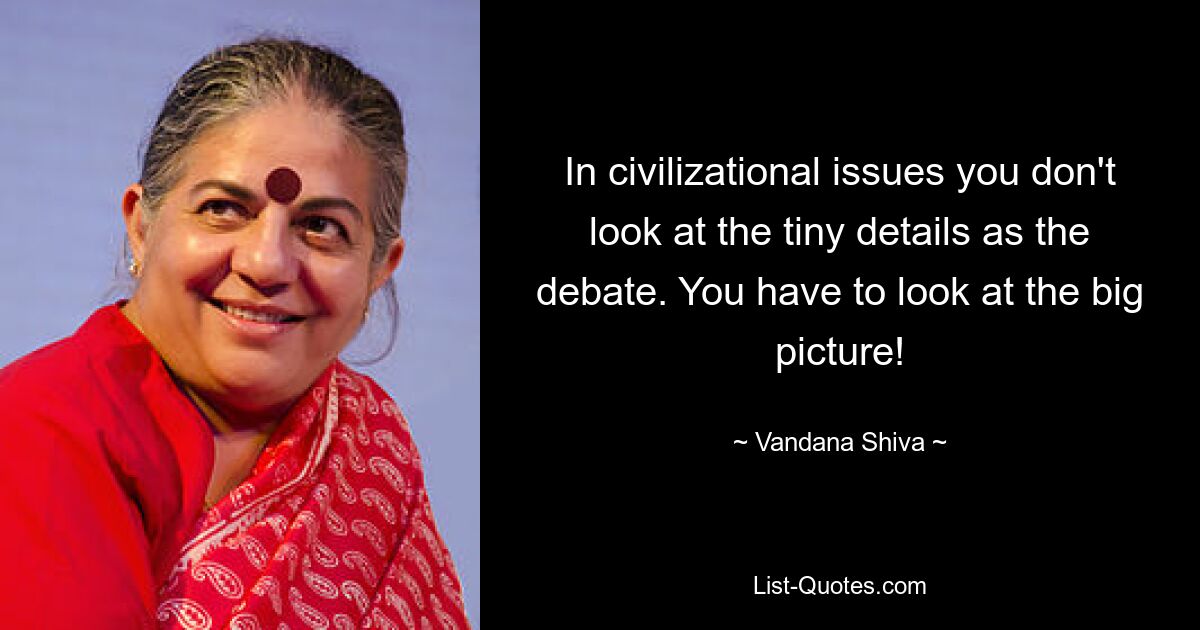 In civilizational issues you don't look at the tiny details as the debate. You have to look at the big picture! — © Vandana Shiva