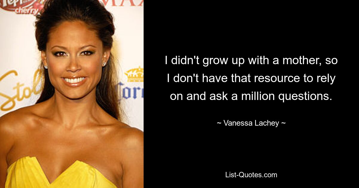 I didn't grow up with a mother, so I don't have that resource to rely on and ask a million questions. — © Vanessa Lachey