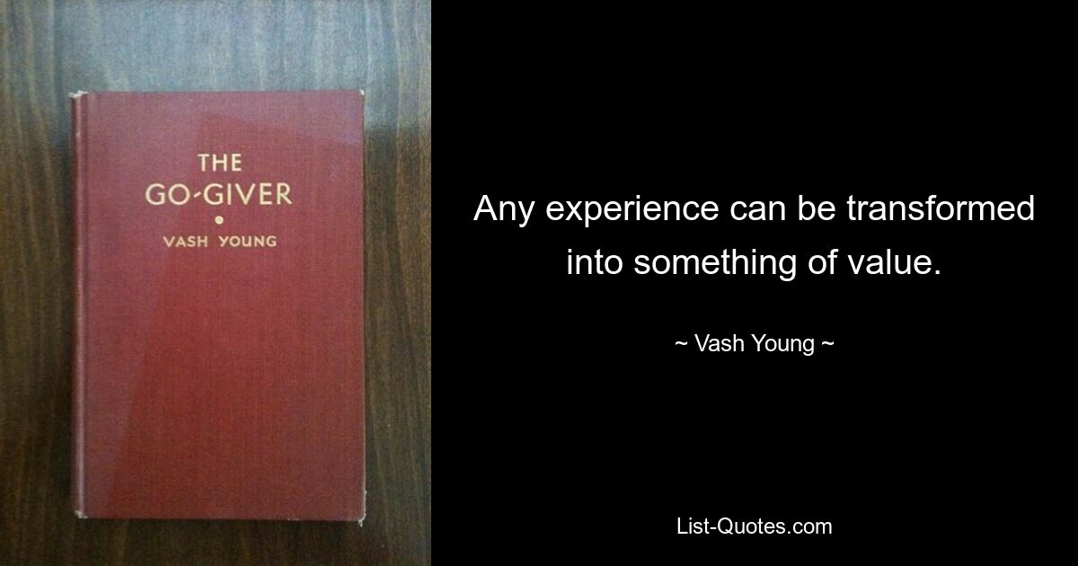 Any experience can be transformed into something of value. — © Vash Young