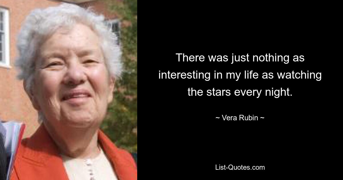 There was just nothing as interesting in my life as watching the stars every night. — © Vera Rubin