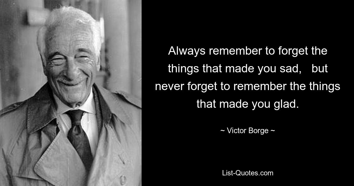 Всегда помните о том, что нужно забыть о том, что вас огорчало, но никогда не забывайте помнить о том, что вас радовало. — © Виктор Борге 