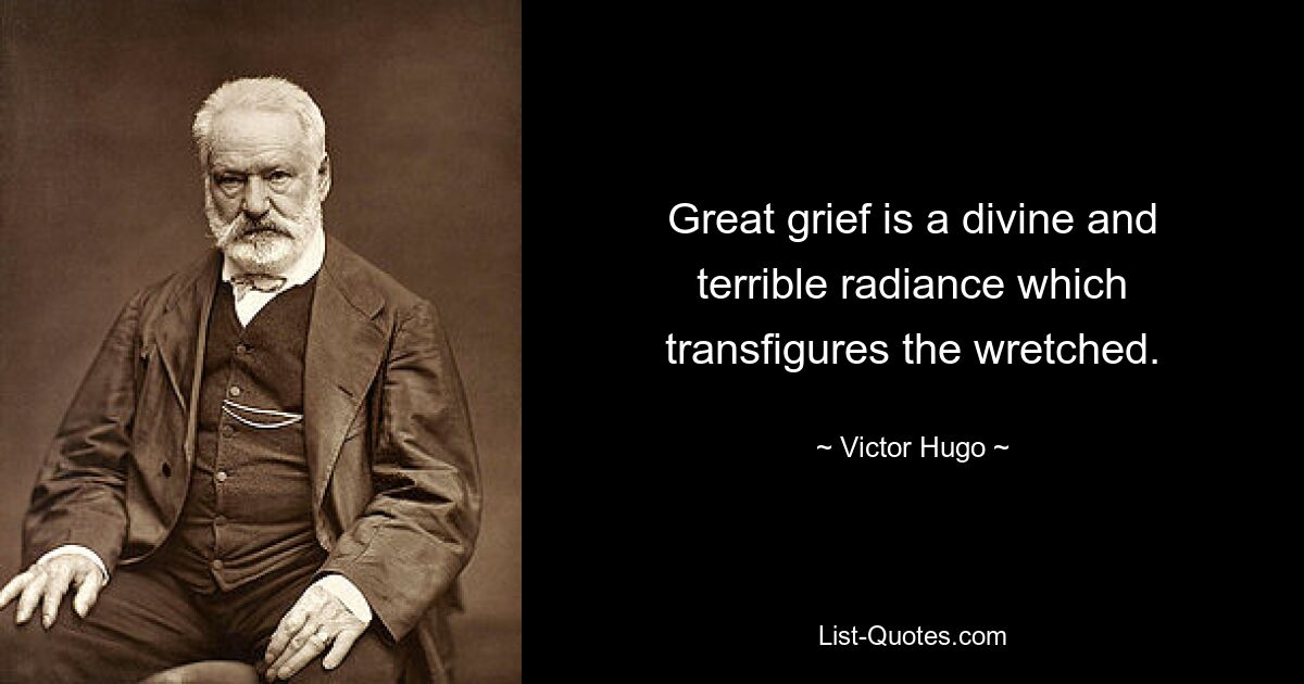 Great grief is a divine and terrible radiance which transfigures the wretched. — © Victor Hugo