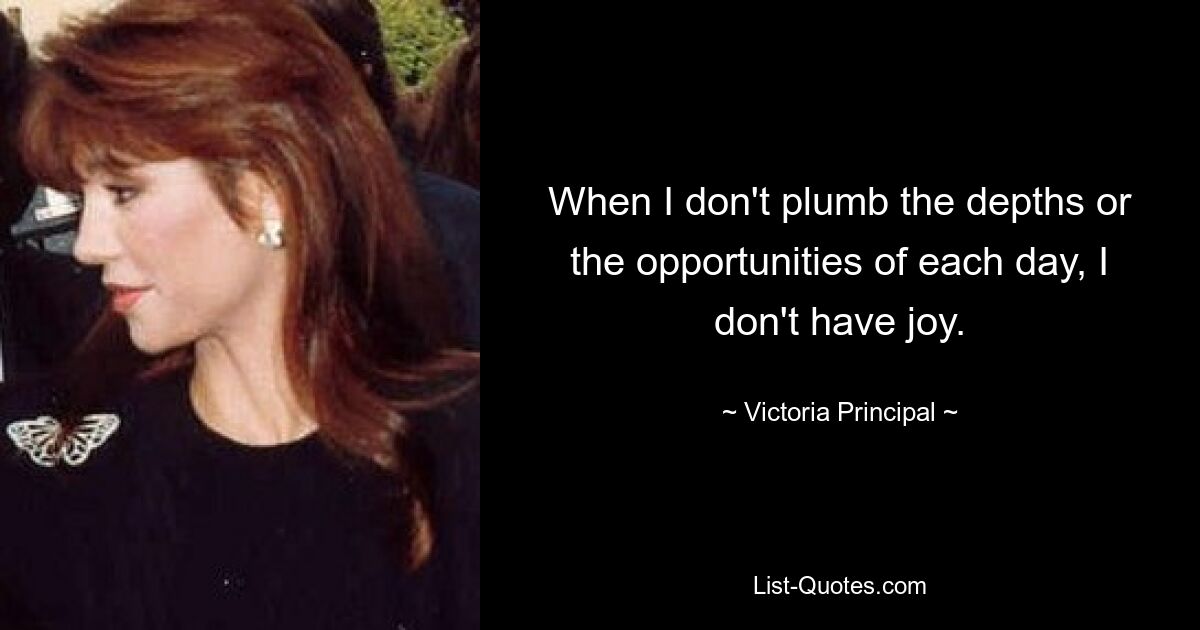 When I don't plumb the depths or the opportunities of each day, I don't have joy. — © Victoria Principal