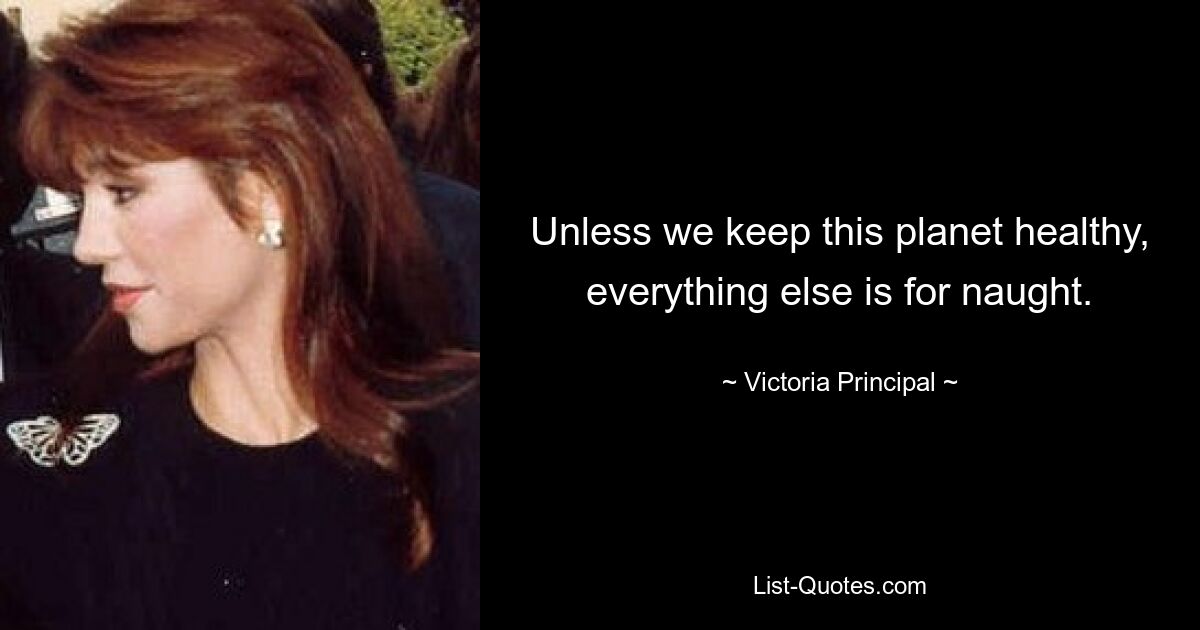 Unless we keep this planet healthy, everything else is for naught. — © Victoria Principal