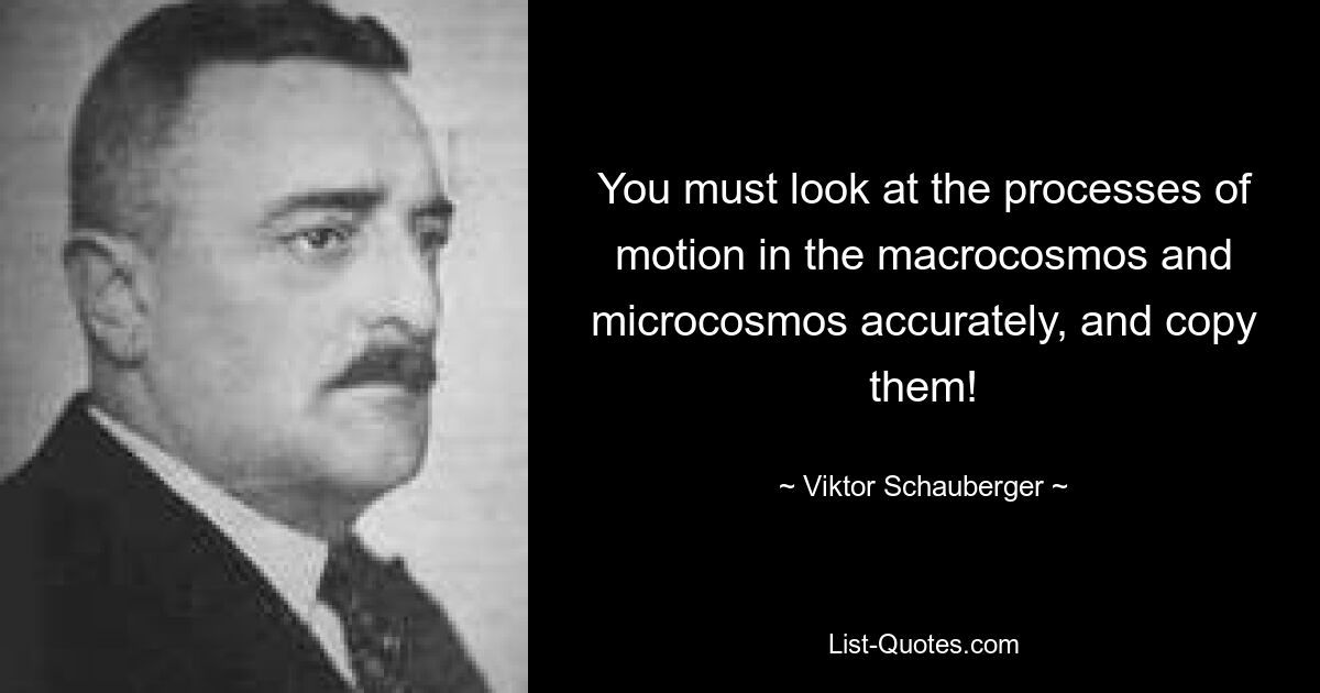 You must look at the processes of motion in the macrocosmos and microcosmos accurately, and copy them! — © Viktor Schauberger