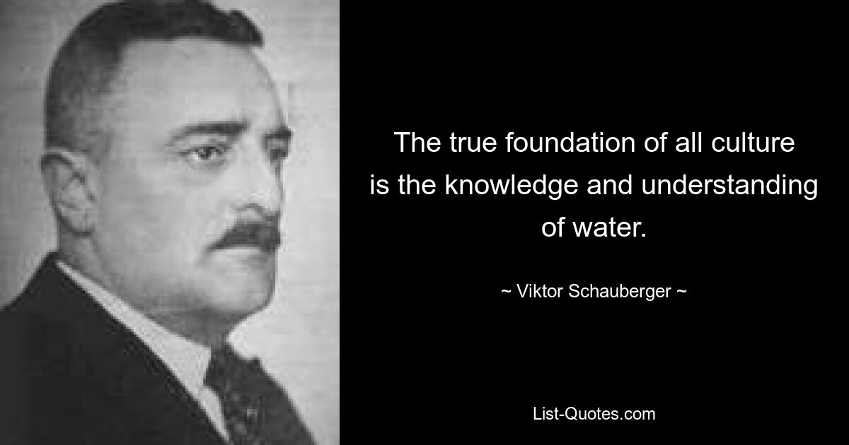 The true foundation of all culture is the knowledge and understanding of water. — © Viktor Schauberger