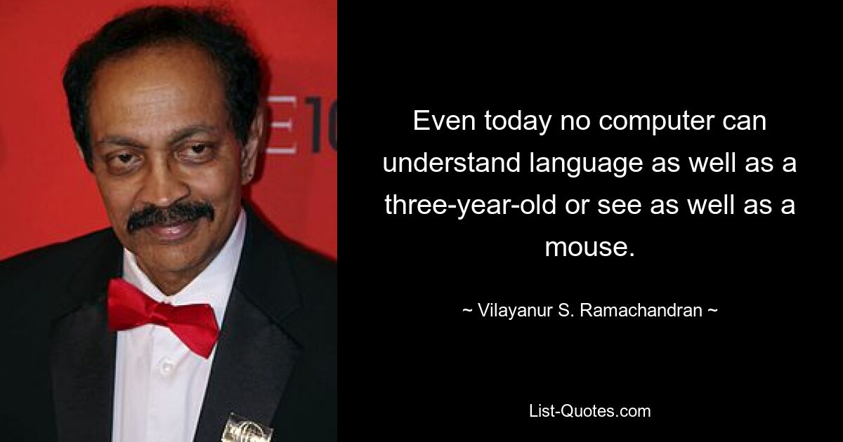 Even today no computer can understand language as well as a three-year-old or see as well as a mouse. — © Vilayanur S. Ramachandran