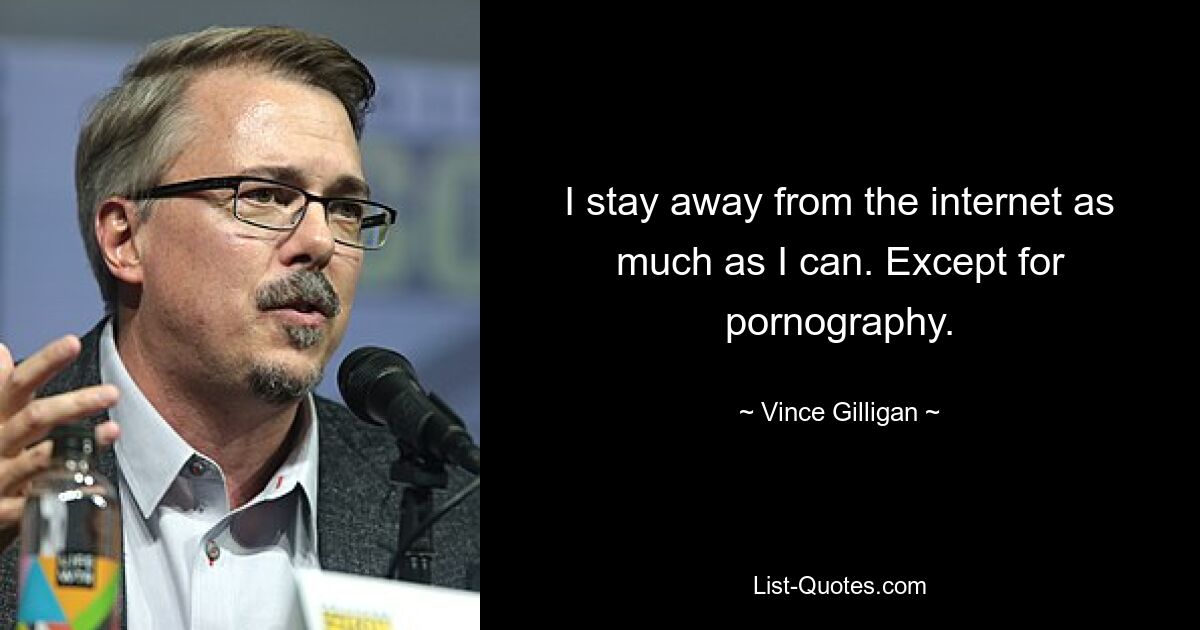 I stay away from the internet as much as I can. Except for pornography. — © Vince Gilligan