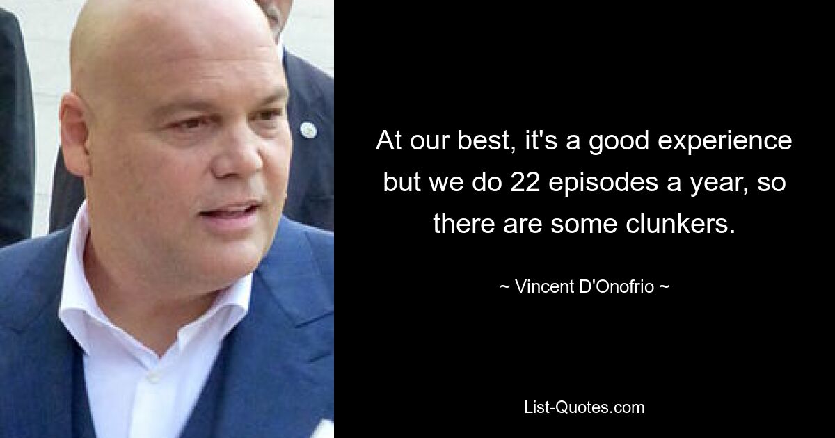 At our best, it's a good experience but we do 22 episodes a year, so there are some clunkers. — © Vincent D'Onofrio