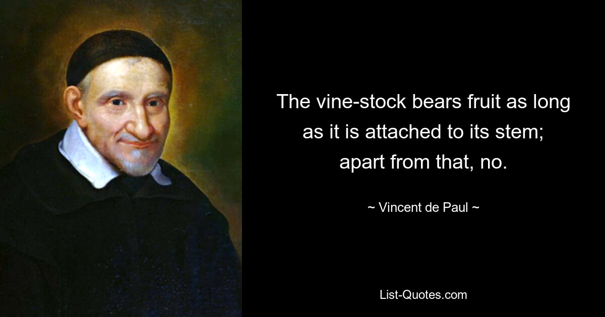 The vine-stock bears fruit as long as it is attached to its stem; apart from that, no. — © Vincent de Paul