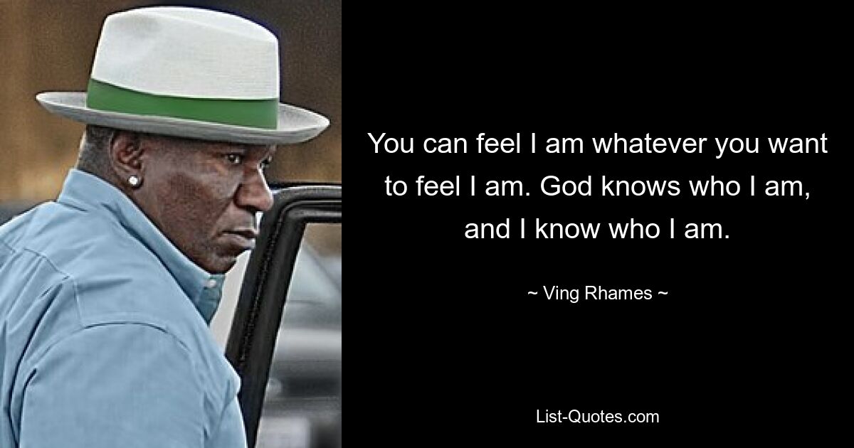 You can feel I am whatever you want to feel I am. God knows who I am, and I know who I am. — © Ving Rhames