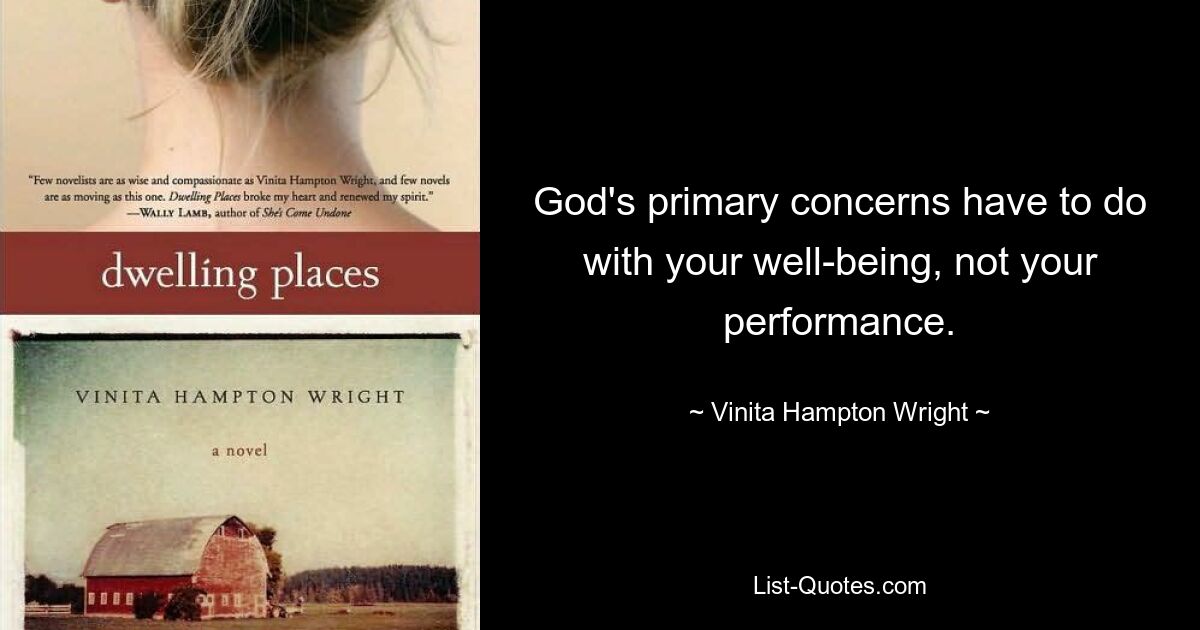 God's primary concerns have to do with your well-being, not your performance. — © Vinita Hampton Wright