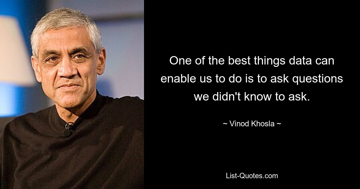 One of the best things data can enable us to do is to ask questions we didn't know to ask. — © Vinod Khosla