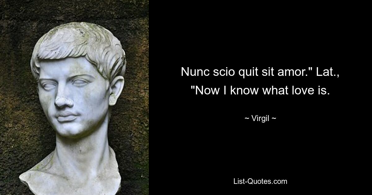 Nunc scio quit sit amor." Lat., "Now I know what love is. — © Virgil