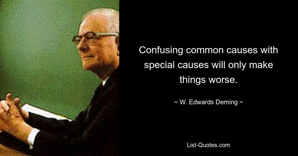 Confusing common causes with special causes will only make things worse. — © W. Edwards Deming