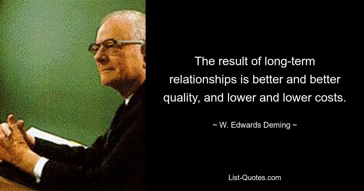 The result of long-term relationships is better and better quality, and lower and lower costs. — © W. Edwards Deming