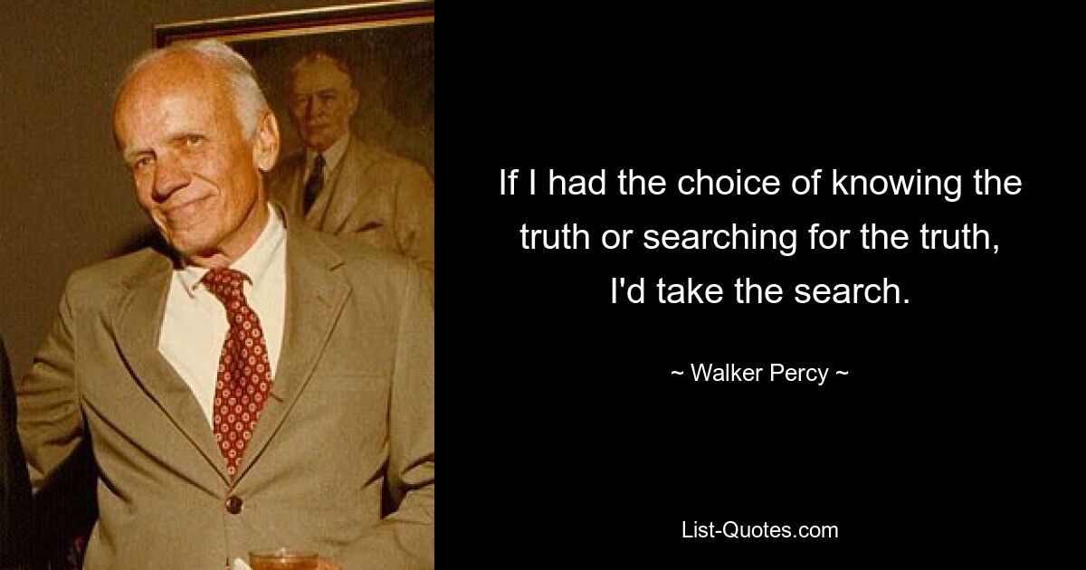 If I had the choice of knowing the truth or searching for the truth, I'd take the search. — © Walker Percy