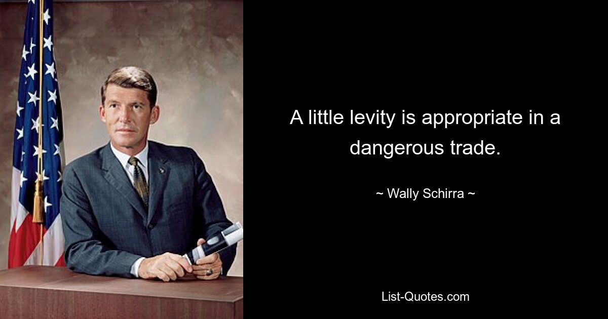 A little levity is appropriate in a dangerous trade. — © Wally Schirra