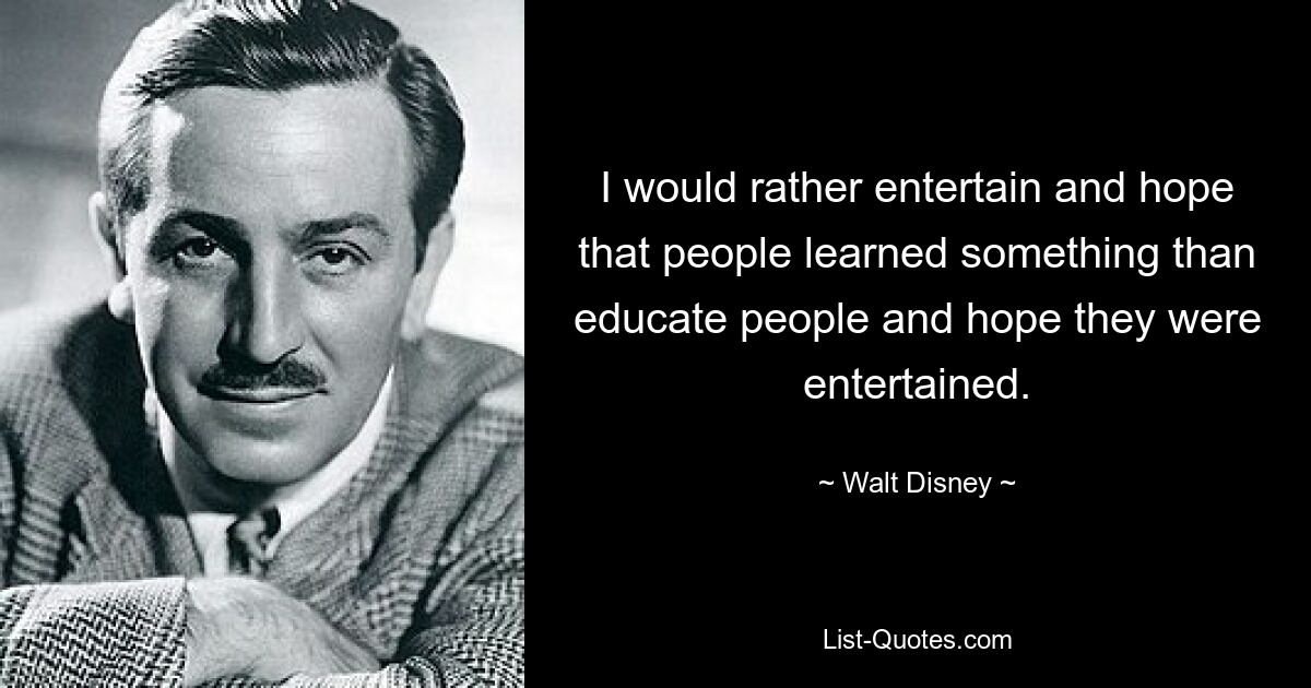 I would rather entertain and hope that people learned something than educate people and hope they were entertained. — © Walt Disney