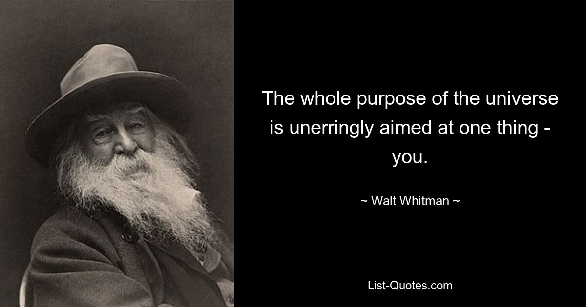 The whole purpose of the universe is unerringly aimed at one thing - you. — © Walt Whitman