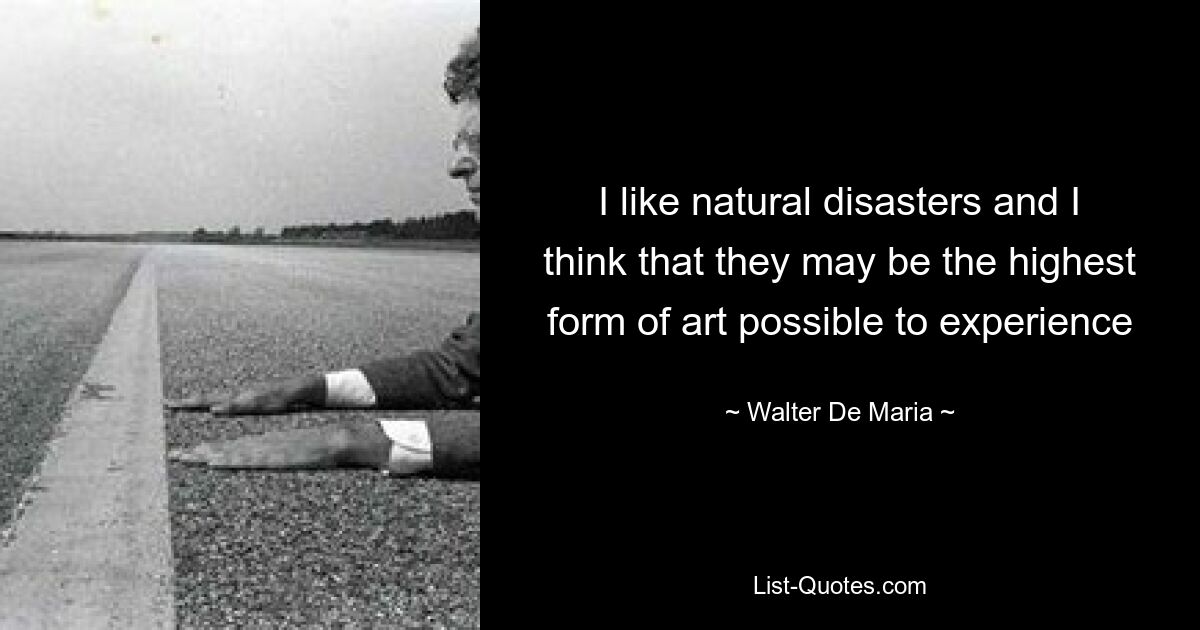 I like natural disasters and I think that they may be the highest form of art possible to experience — © Walter De Maria