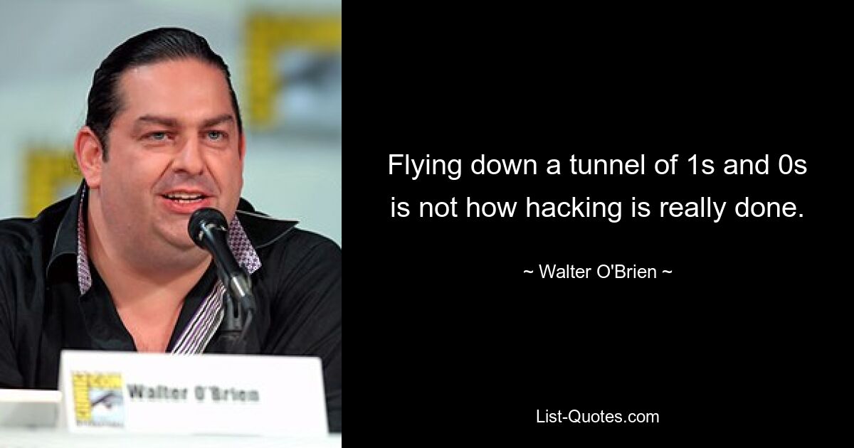 Flying down a tunnel of 1s and 0s is not how hacking is really done. — © Walter O'Brien