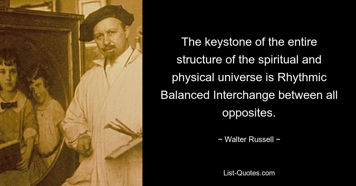 The keystone of the entire structure of the spiritual and physical universe is Rhythmic Balanced Interchange between all opposites. — © Walter Russell