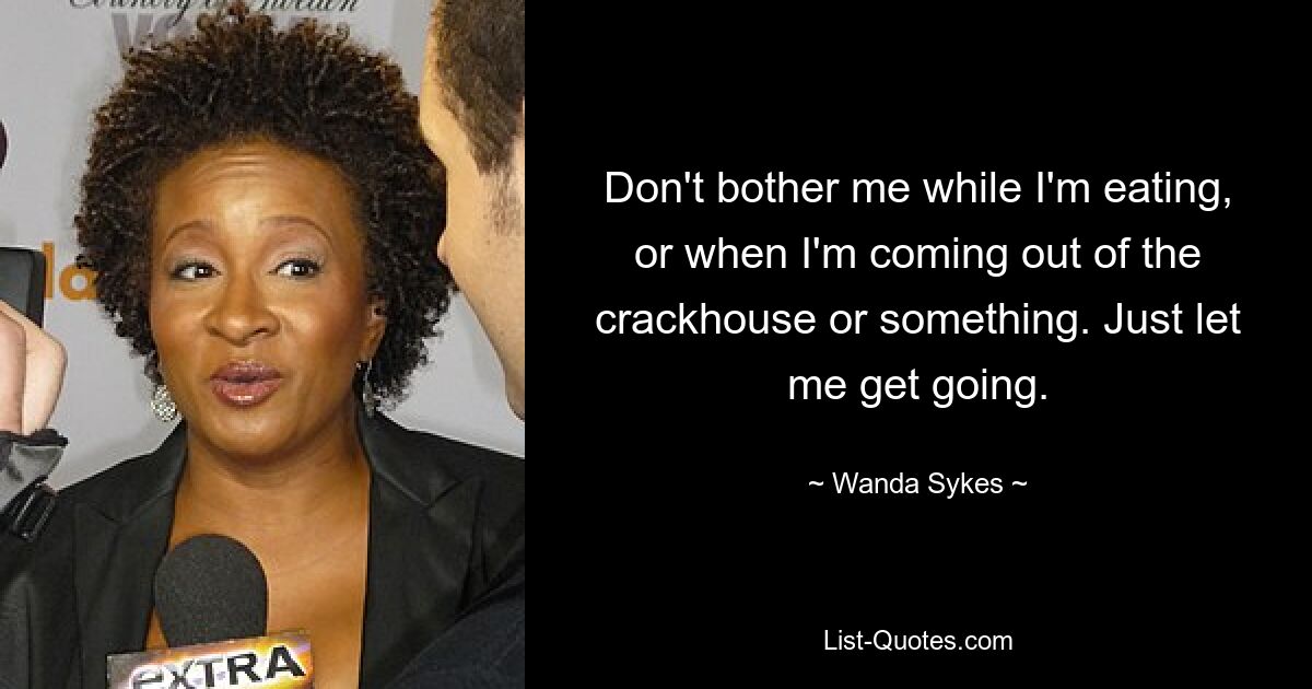 Don't bother me while I'm eating, or when I'm coming out of the crackhouse or something. Just let me get going. — © Wanda Sykes