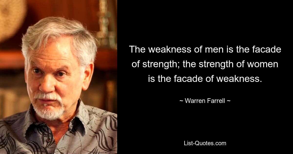 The weakness of men is the facade of strength; the strength of women is the facade of weakness. — © Warren Farrell