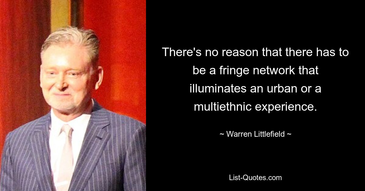 There's no reason that there has to be a fringe network that illuminates an urban or a multiethnic experience. — © Warren Littlefield