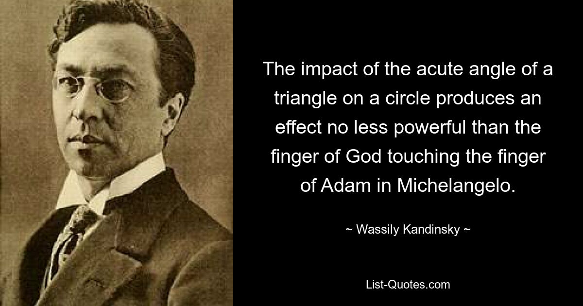 The impact of the acute angle of a triangle on a circle produces an effect no less powerful than the finger of God touching the finger of Adam in Michelangelo. — © Wassily Kandinsky