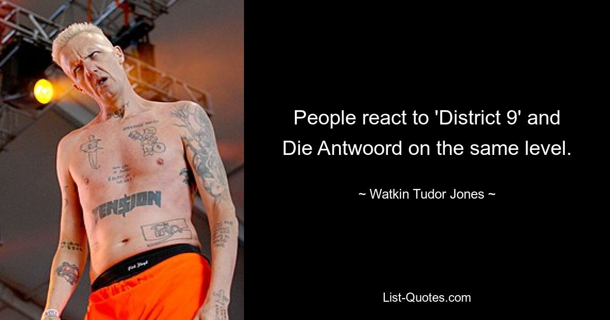 People react to 'District 9' and Die Antwoord on the same level. — © Watkin Tudor Jones