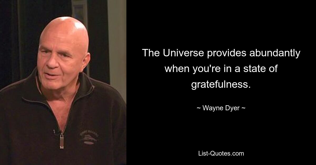 The Universe provides abundantly when you're in a state of gratefulness. — © Wayne Dyer