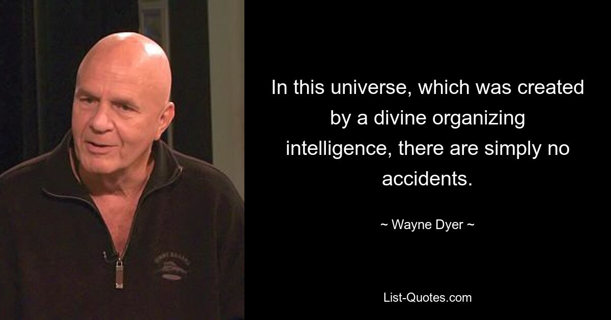 In this universe, which was created by a divine organizing intelligence, there are simply no accidents. — © Wayne Dyer