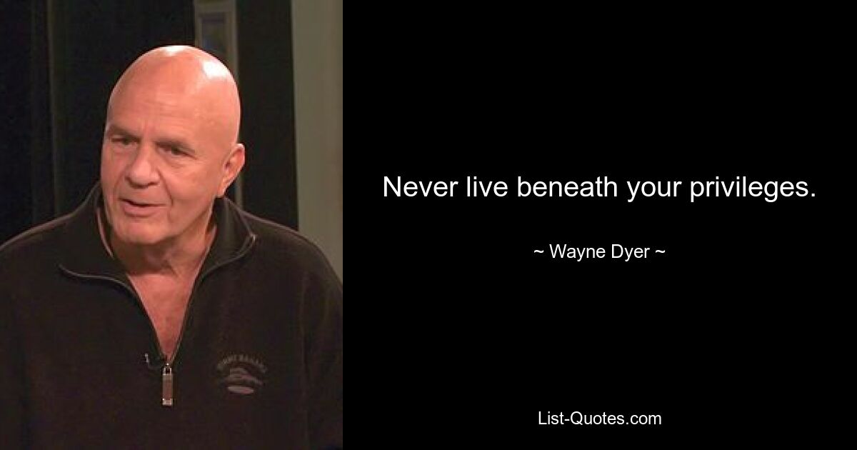 Never live beneath your privileges. — © Wayne Dyer