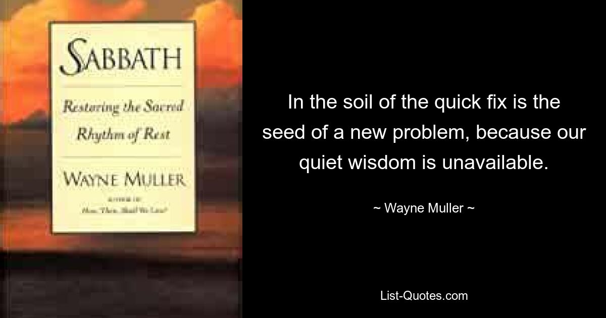 In the soil of the quick fix is the seed of a new problem, because our quiet wisdom is unavailable. — © Wayne Muller