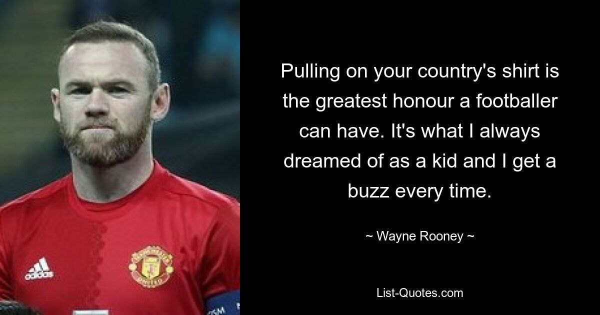 Pulling on your country's shirt is the greatest honour a footballer can have. It's what I always dreamed of as a kid and I get a buzz every time. — © Wayne Rooney