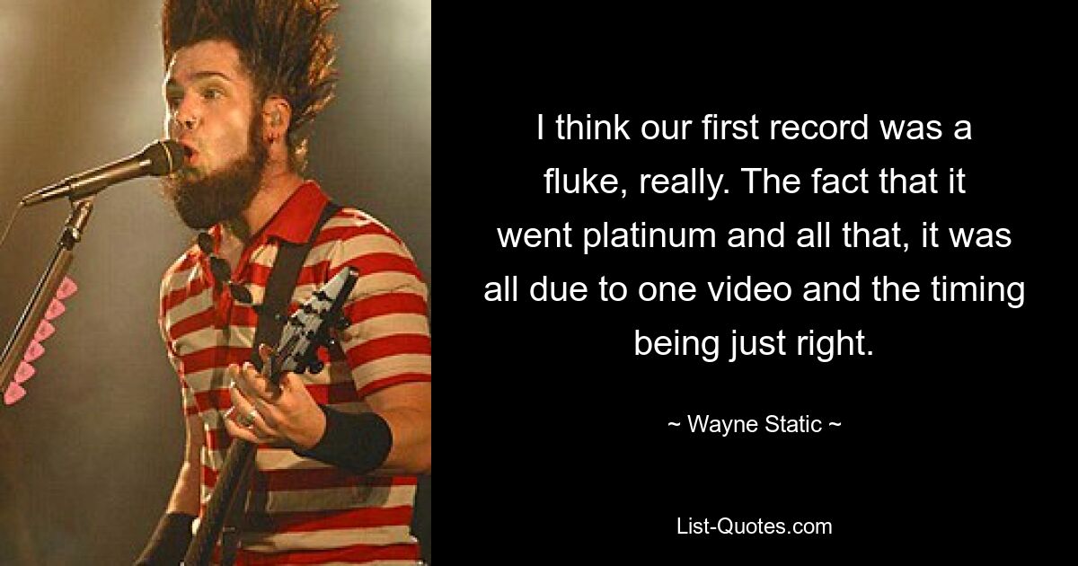 I think our first record was a fluke, really. The fact that it went platinum and all that, it was all due to one video and the timing being just right. — © Wayne Static