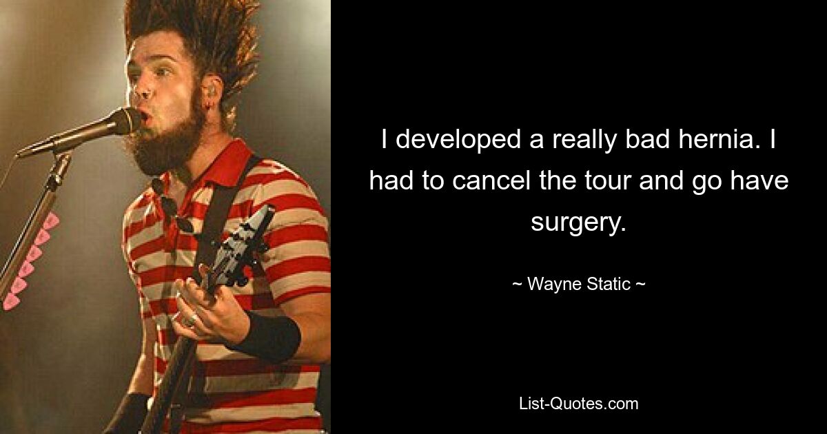 I developed a really bad hernia. I had to cancel the tour and go have surgery. — © Wayne Static