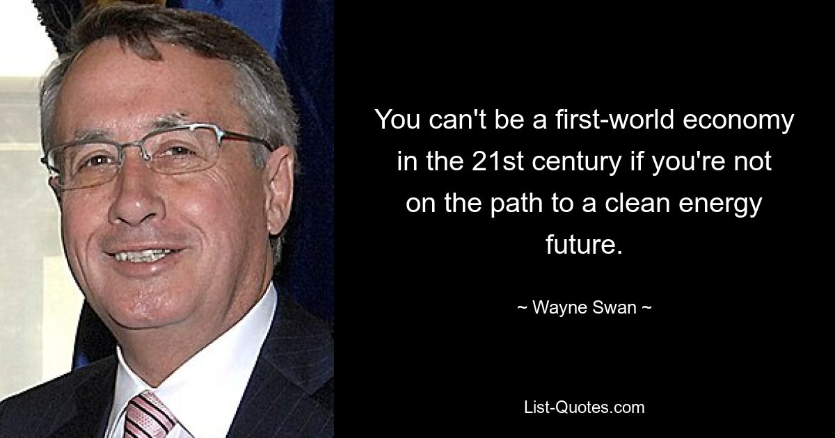 Вы не сможете стать экономикой первого мира в 21 веке, если не находитесь на пути к будущему с чистой энергетикой. — © Уэйн Свон