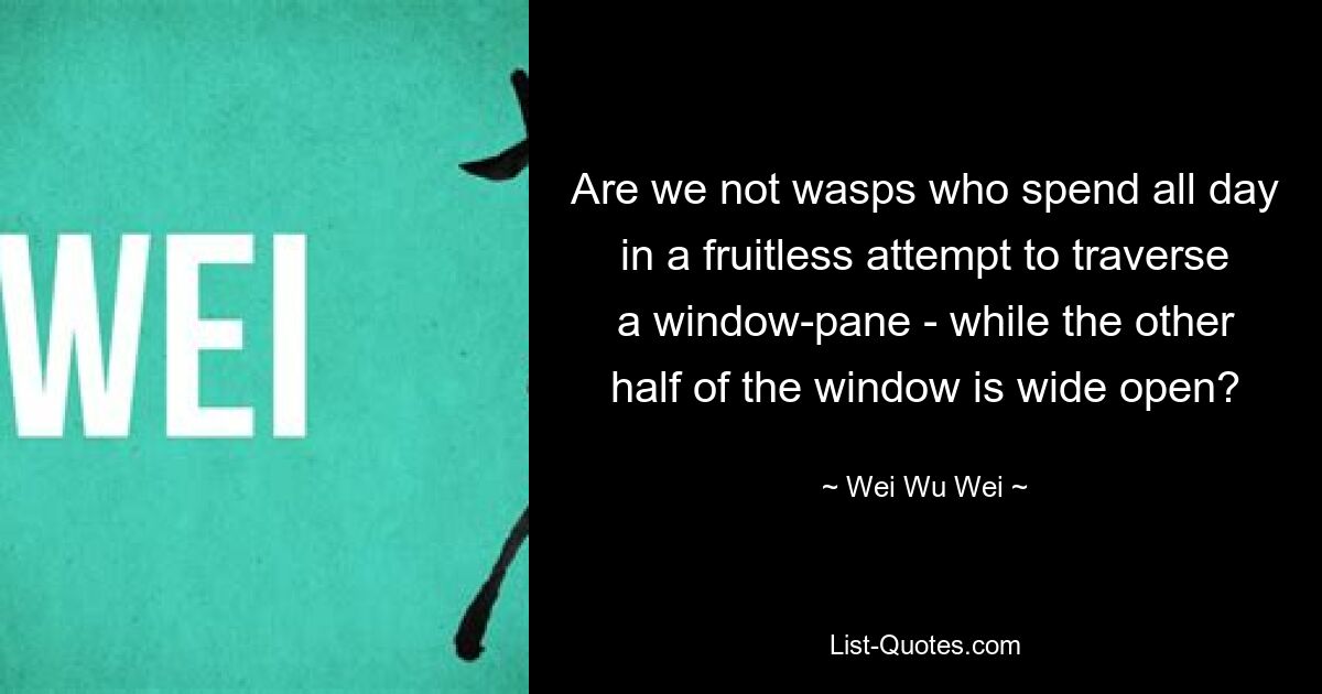 Are we not wasps who spend all day in a fruitless attempt to traverse a window-pane - while the other half of the window is wide open? — © Wei Wu Wei