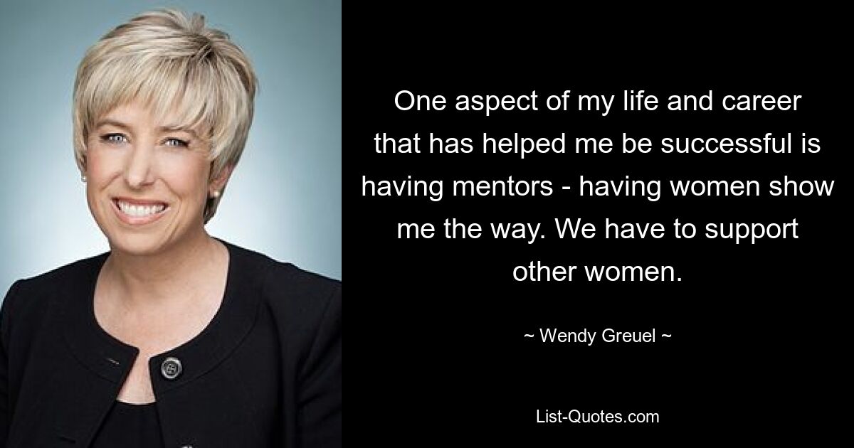 One aspect of my life and career that has helped me be successful is having mentors - having women show me the way. We have to support other women. — © Wendy Greuel