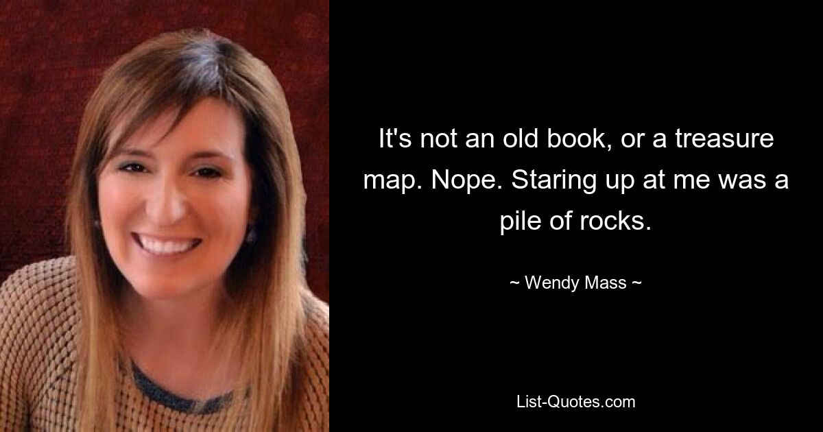 It's not an old book, or a treasure map. Nope. Staring up at me was a pile of rocks. — © Wendy Mass