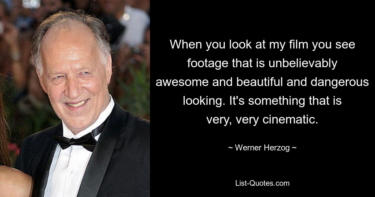 When you look at my film you see footage that is unbelievably awesome and beautiful and dangerous looking. It's something that is very, very cinematic. — © Werner Herzog