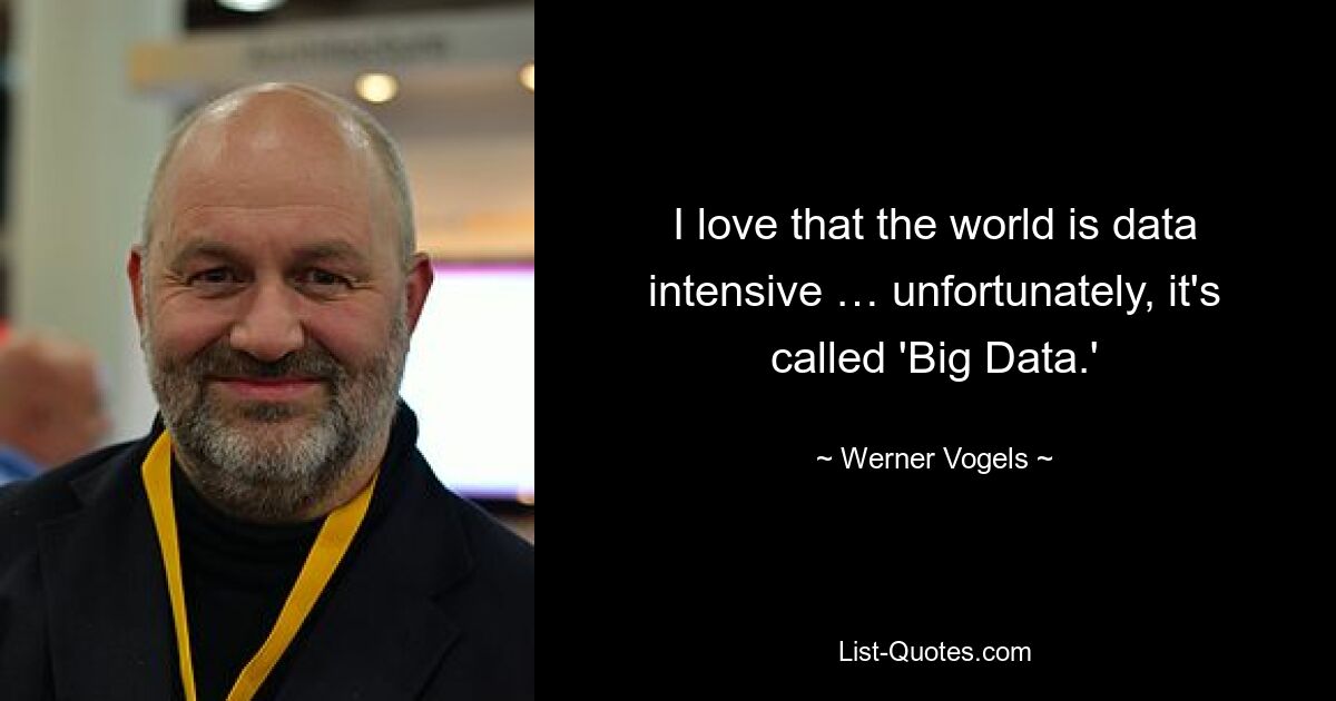 I love that the world is data intensive … unfortunately, it's called 'Big Data.' — © Werner Vogels