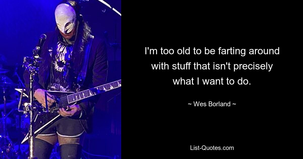 I'm too old to be farting around with stuff that isn't precisely what I want to do. — © Wes Borland