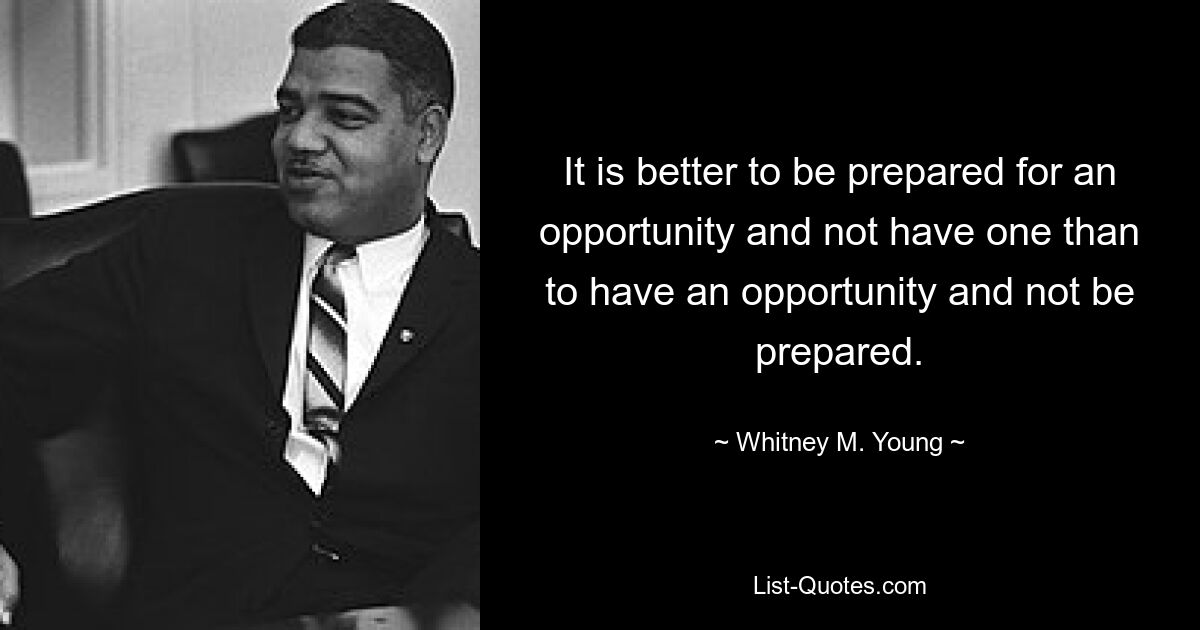 It is better to be prepared for an opportunity and not have one than to have an opportunity and not be prepared. — © Whitney M. Young