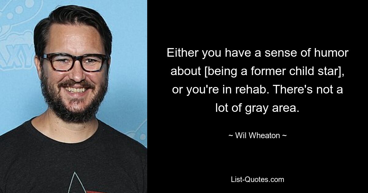 Either you have a sense of humor about [being a former child star], or you're in rehab. There's not a lot of gray area. — © Wil Wheaton